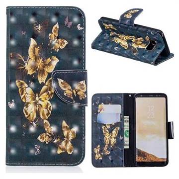 Silver Golden Butterfly 3D Painted Leather Wallet Phone Case for Samsung Galaxy S8