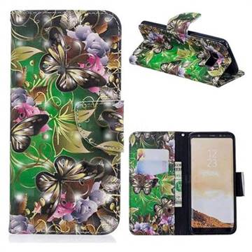 Green Leaf Butterfly 3D Painted Leather Wallet Phone Case for Samsung Galaxy S8