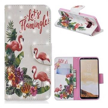 Flower Flamingo 3D Painted Leather Wallet Phone Case for Samsung Galaxy S8