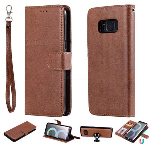 Retro Greek Detachable Magnetic PU Leather Wallet Phone Case for Samsung Galaxy S8 - Brown