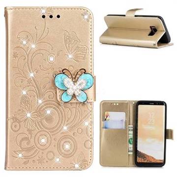 Embossing Butterfly Circle Rhinestone Leather Wallet Case for Samsung Galaxy S8 - Champagne