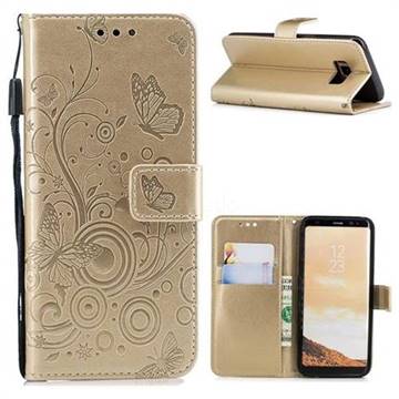 Intricate Embossing Butterfly Circle Leather Wallet Case for Samsung Galaxy S8 - Champagne