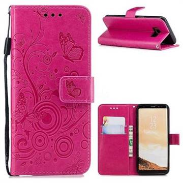 Intricate Embossing Butterfly Circle Leather Wallet Case for Samsung Galaxy S8 - Red