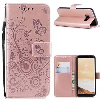 Intricate Embossing Butterfly Circle Leather Wallet Case for Samsung Galaxy S8 - Rose Gold