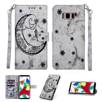 Moon Flower Marble Leather Wallet Phone Case for Samsung Galaxy S8 - Black