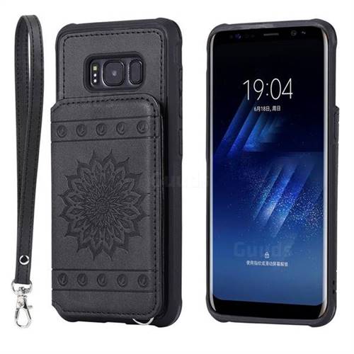 Luxury Embossing Sunflower Multifunction Leather Back Cover for Samsung Galaxy S8 - Black