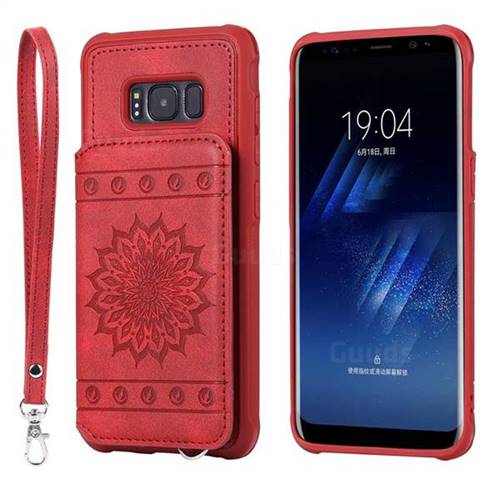 Luxury Embossing Sunflower Multifunction Leather Back Cover for Samsung Galaxy S8 - Red