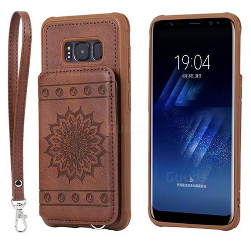 Luxury Embossing Sunflower Multifunction Leather Back Cover for Samsung Galaxy S8 - Coffee