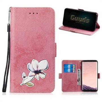 Retro Leather Phone Wallet Case with Aluminum Alloy Patch for Samsung Galaxy S8 - Pink