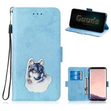 Retro Leather Phone Wallet Case with Aluminum Alloy Patch for Samsung Galaxy S8 - Light Blue
