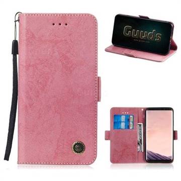 Retro Classic Leather Phone Wallet Case Cover for Samsung Galaxy S8 - Pink