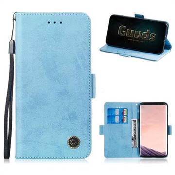 Retro Classic Leather Phone Wallet Case Cover for Samsung Galaxy S8 - Light Blue