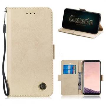 Retro Classic Leather Phone Wallet Case Cover for Samsung Galaxy S8 - Golden