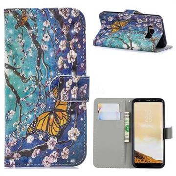 Blue Butterfly 3D Painted Leather Phone Wallet Case for Samsung Galaxy S8