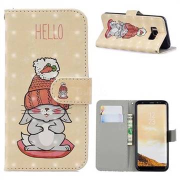Hello Rabbit 3D Painted Leather Phone Wallet Case for Samsung Galaxy S8