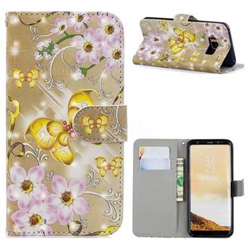 Golden Butterfly 3D Painted Leather Phone Wallet Case for Samsung Galaxy S8