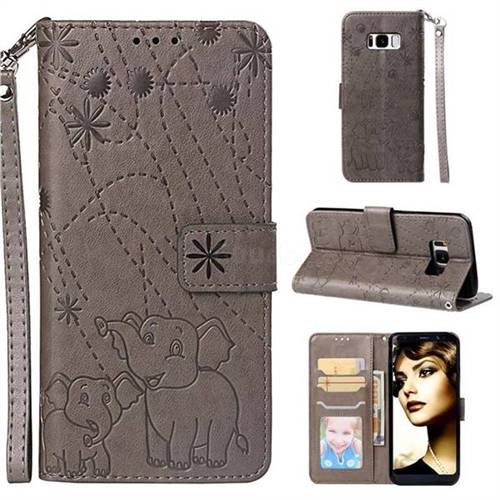 Embossing Fireworks Elephant Leather Wallet Case for Samsung Galaxy S8 - Gray