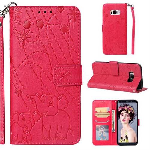 Embossing Fireworks Elephant Leather Wallet Case for Samsung Galaxy S8 - Red