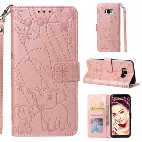 Embossing Fireworks Elephant Leather Wallet Case for Samsung Galaxy S8 - Rose Gold