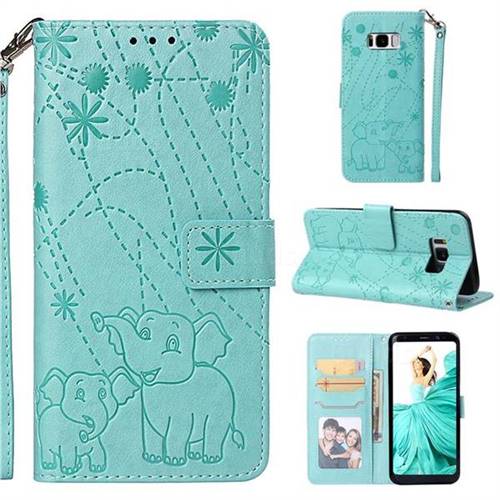 Embossing Fireworks Elephant Leather Wallet Case for Samsung Galaxy S8 - Green