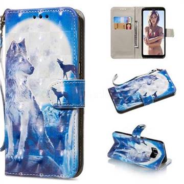 Ice Wolf 3D Painted Leather Wallet Phone Case for Samsung Galaxy S8