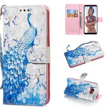 Blue Peacock 3D Painted Leather Wallet Phone Case for Samsung Galaxy S8