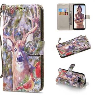 Elk Deer 3D Painted Leather Wallet Phone Case for Samsung Galaxy S8