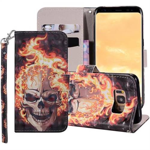 Flame Skull 3D Painted Leather Phone Wallet Case Cover for Samsung Galaxy S8