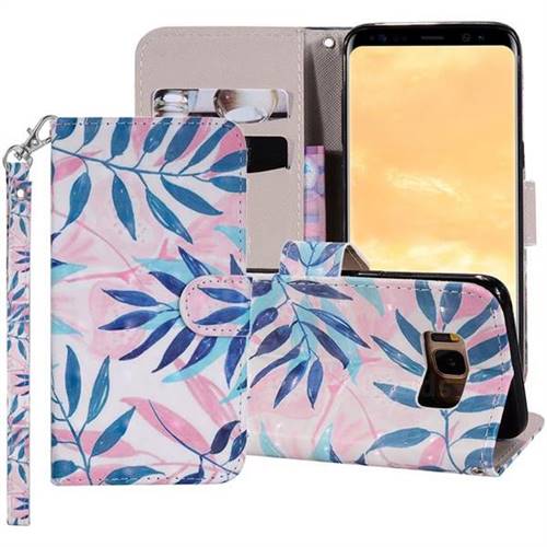 Green Leaf 3D Painted Leather Phone Wallet Case Cover for Samsung Galaxy S8