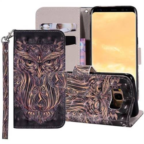 Tribal Owl 3D Painted Leather Phone Wallet Case Cover for Samsung Galaxy S8