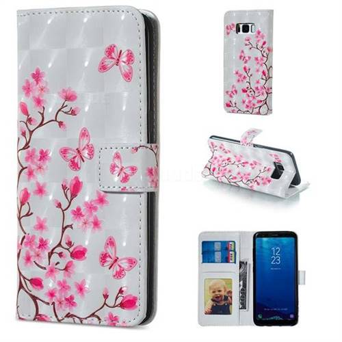 Butterfly Sakura Flower 3D Painted Leather Phone Wallet Case for Samsung Galaxy S8