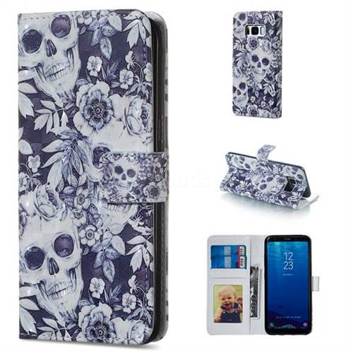 Skull Flower 3D Painted Leather Phone Wallet Case for Samsung Galaxy S8