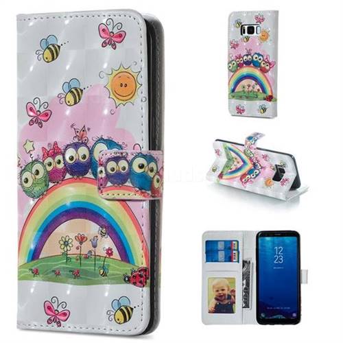 Rainbow Owl Family 3D Painted Leather Phone Wallet Case for Samsung Galaxy S8