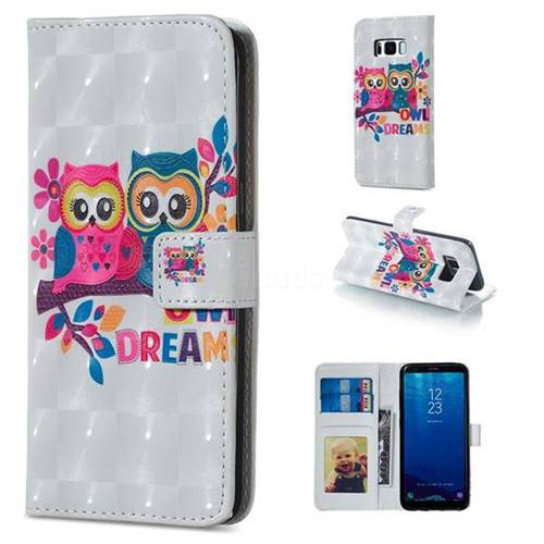 Couple Owl 3D Painted Leather Phone Wallet Case for Samsung Galaxy S8
