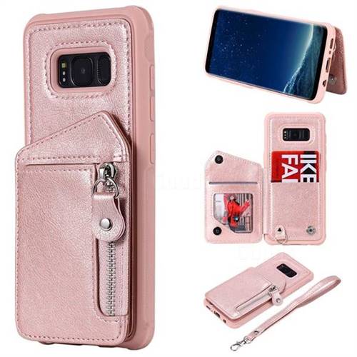 Classic Luxury Buckle Zipper Anti-fall Leather Phone Back Cover for Samsung Galaxy S8 - Pink