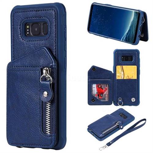 Classic Luxury Buckle Zipper Anti-fall Leather Phone Back Cover for Samsung Galaxy S8 - Blue