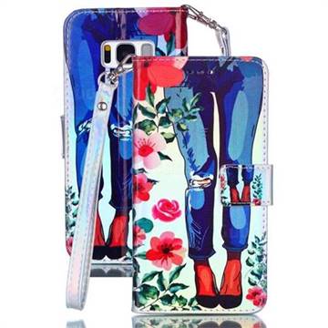 Jeans Flower Blue Ray Light PU Leather Wallet Case for Samsung Galaxy S8