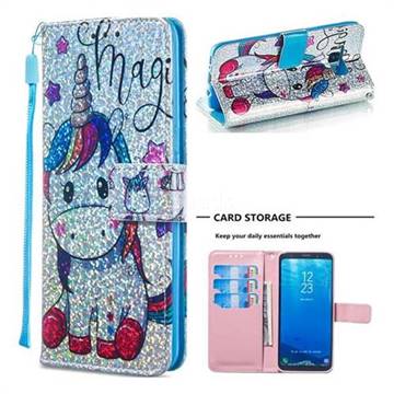 Star Unicorn Sequins Painted Leather Wallet Case for Samsung Galaxy S8