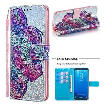 Glutinous Flower Sequins Painted Leather Wallet Case for Samsung Galaxy S8