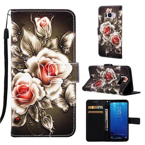Black Rose Matte Leather Wallet Phone Case for Samsung Galaxy S8