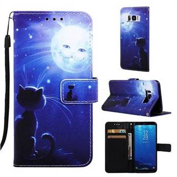 Cat and Moon Matte Leather Wallet Phone Case for Samsung Galaxy S8