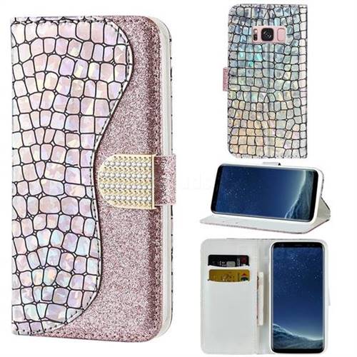 Glitter Diamond Buckle Laser Stitching Leather Wallet Phone Case for Samsung Galaxy S8 - Pink