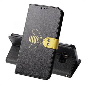 Silk Texture Bee Pattern Leather Phone Case for Samsung Galaxy S8 - Black