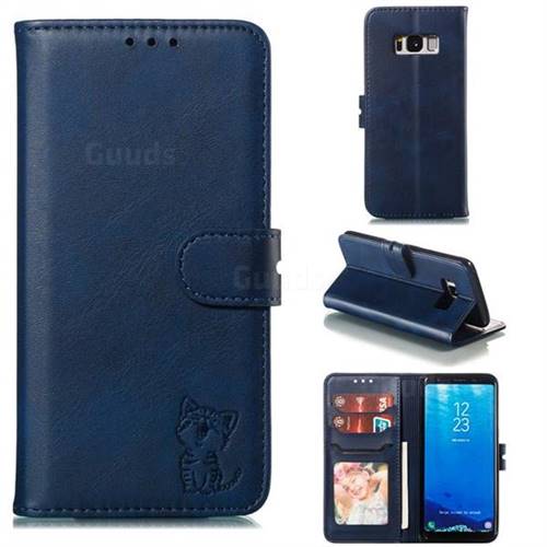 Embossing Happy Cat Leather Wallet Case for Samsung Galaxy S8 - Blue