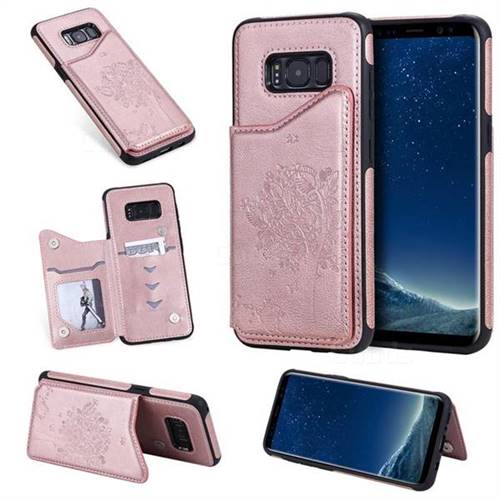 Luxury Tree and Cat Multifunction Magnetic Card Slots Stand Leather Phone Back Cover for Samsung Galaxy S8 - Rose Gold