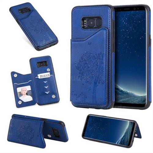 Luxury Tree and Cat Multifunction Magnetic Card Slots Stand Leather Phone Back Cover for Samsung Galaxy S8 - Blue