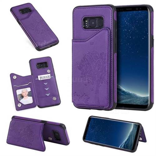 Luxury Tree and Cat Multifunction Magnetic Card Slots Stand Leather Phone Back Cover for Samsung Galaxy S8 - Purple