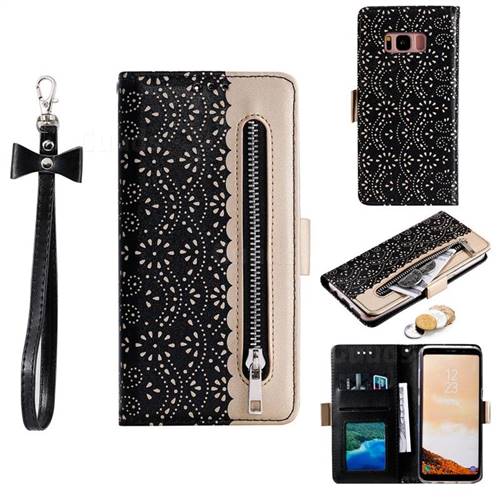 Luxury Lace Zipper Stitching Leather Phone Wallet Case for Samsung Galaxy S8 - Black