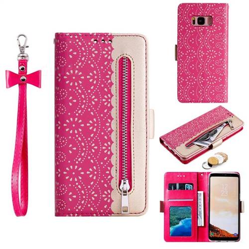 Luxury Lace Zipper Stitching Leather Phone Wallet Case for Samsung Galaxy S8 - Rose