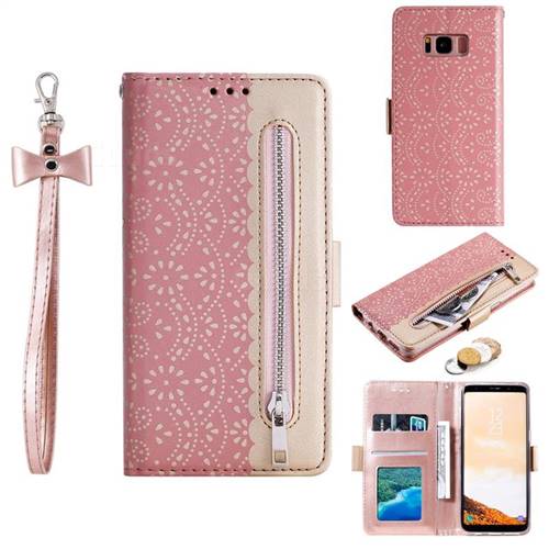 Luxury Lace Zipper Stitching Leather Phone Wallet Case for Samsung Galaxy S8 - Pink